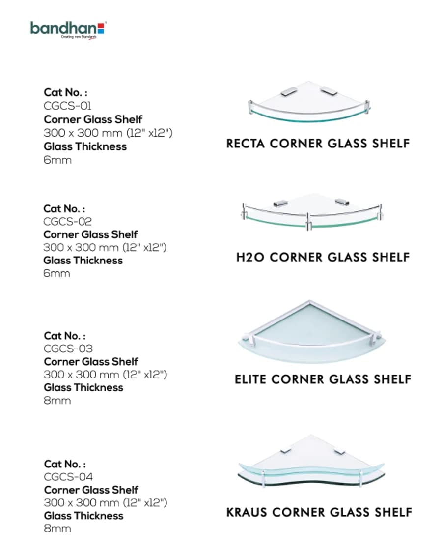 Corner Glass Shelf — Glass Shelves at Bandhan Ceramic