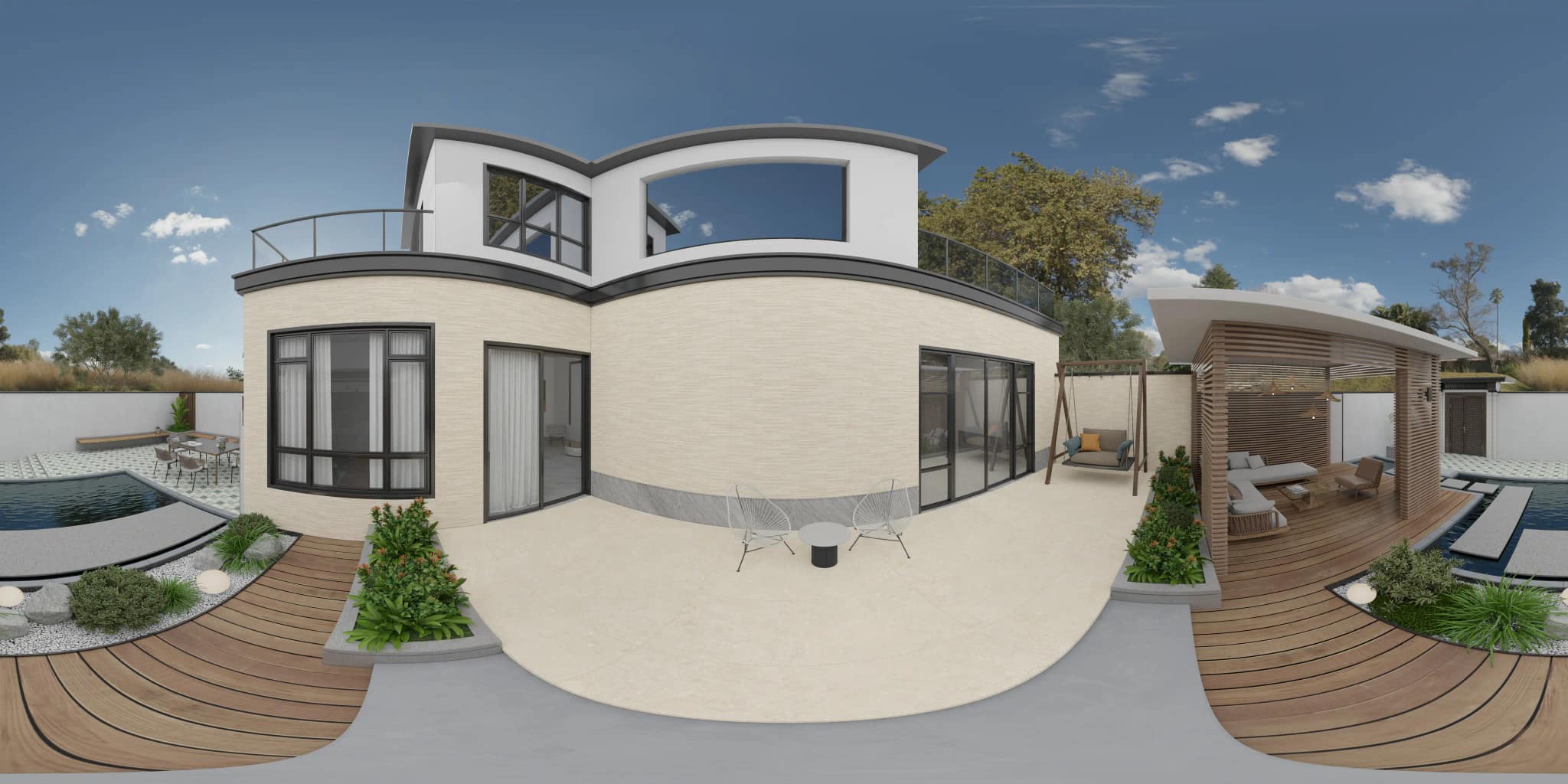 360° room render with Forland Crema Decore on the feature wall