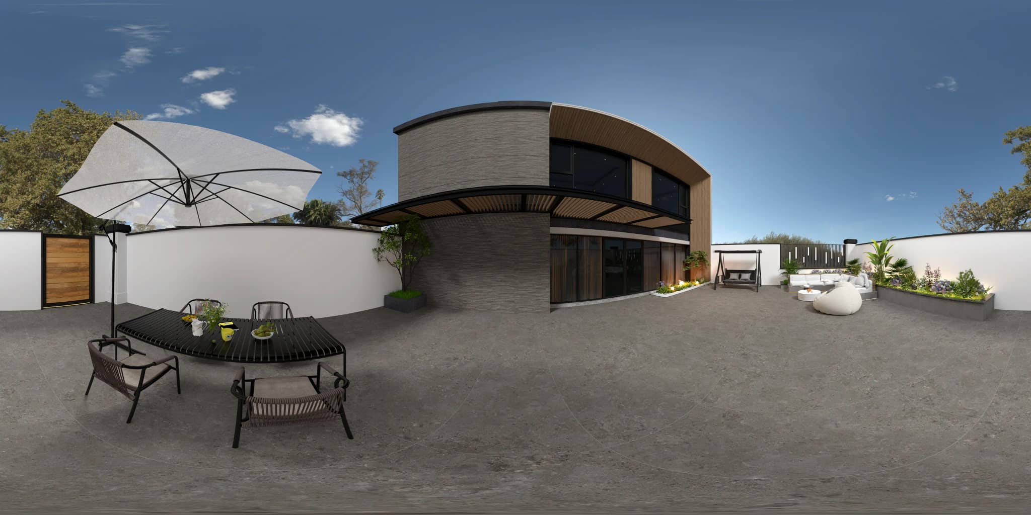 360° room render with Forland Nero Decore on the feature wall