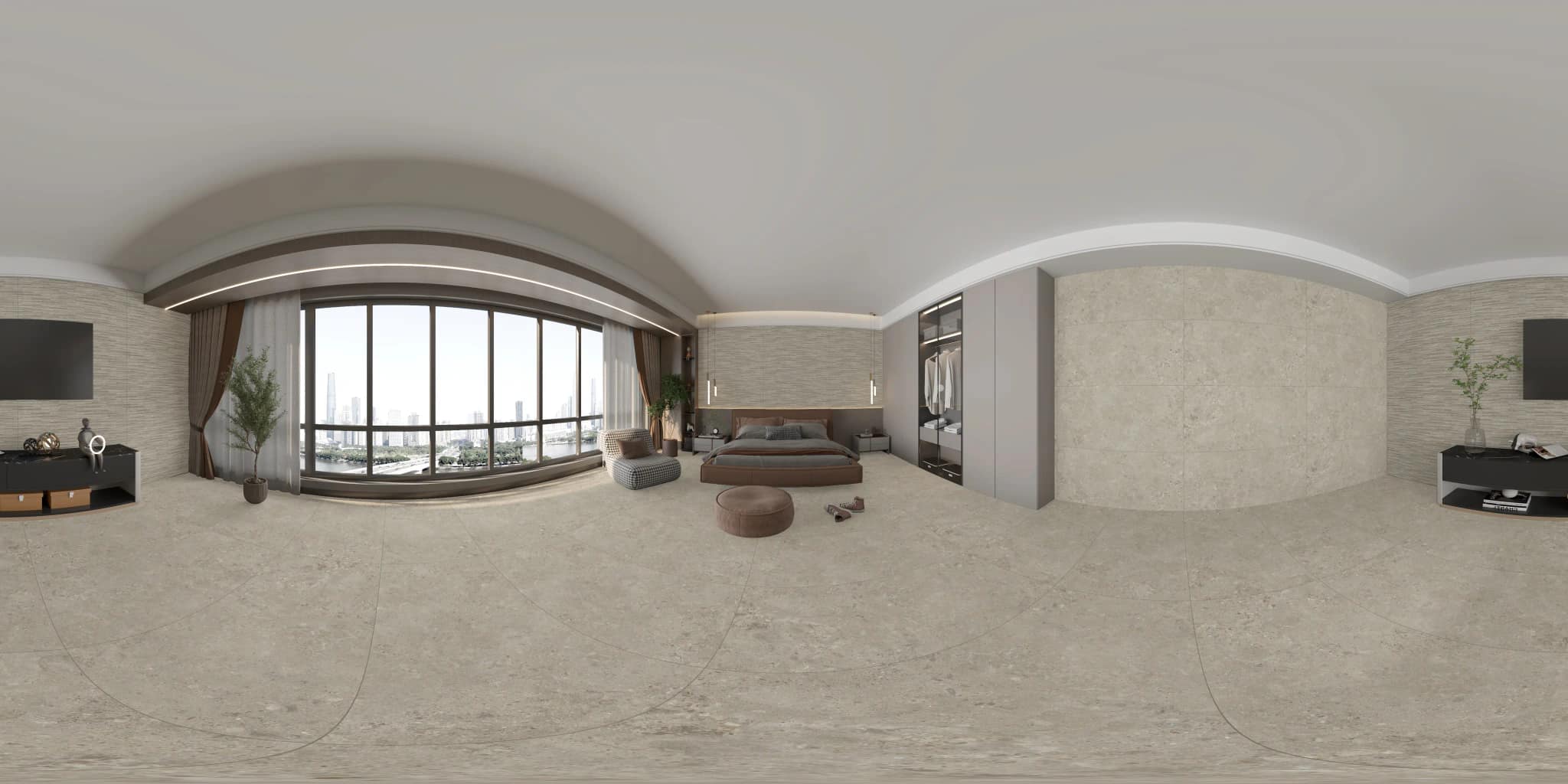 360° room render with Forland Silver Decore on the feature wall