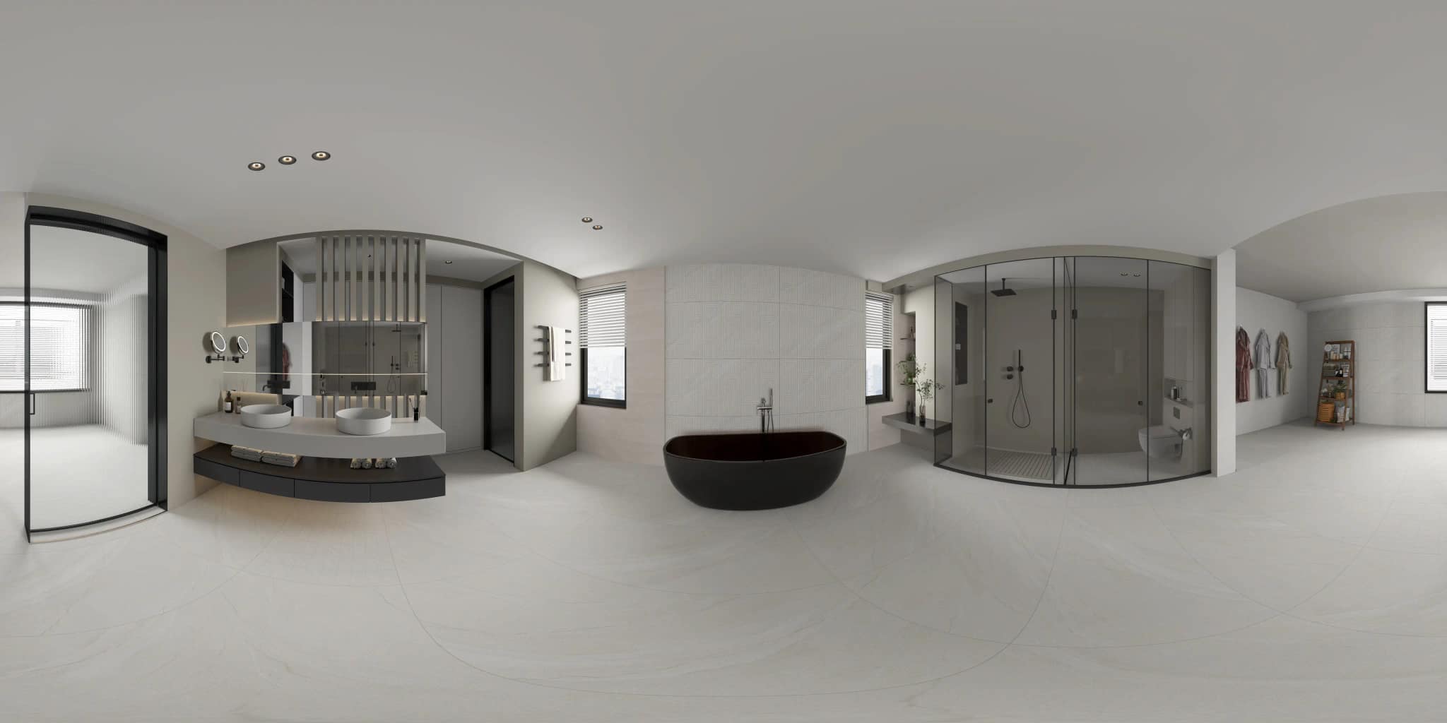 360° room render with Glamour Bianco Decore on the feature wall
