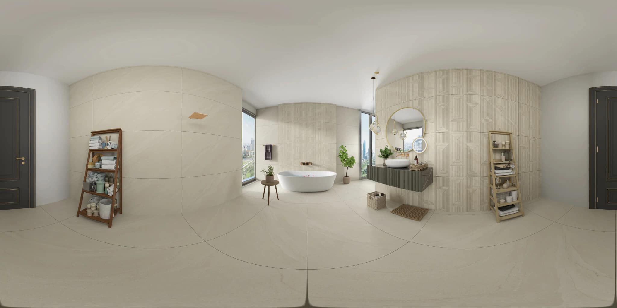 360° room render with Glamour Crema Decore on the feature wall