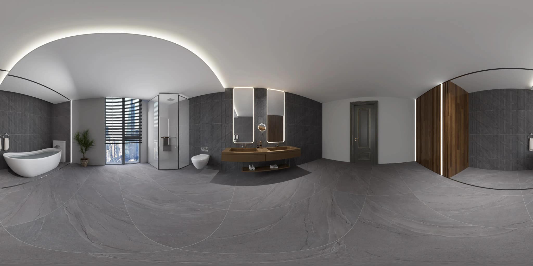 360° room render with Glamour Nero Decore on the feature wall