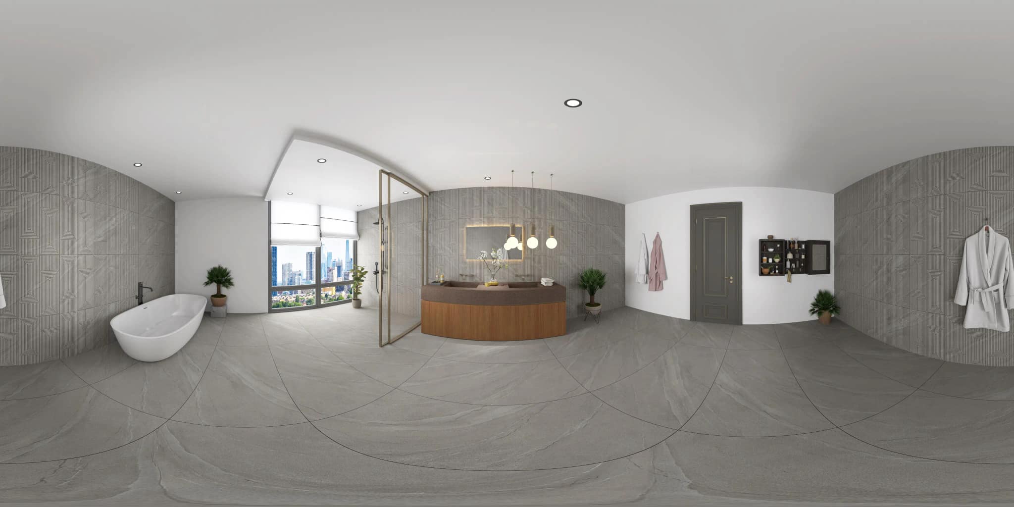360° room render with Glamour Silver Decore on the feature wall