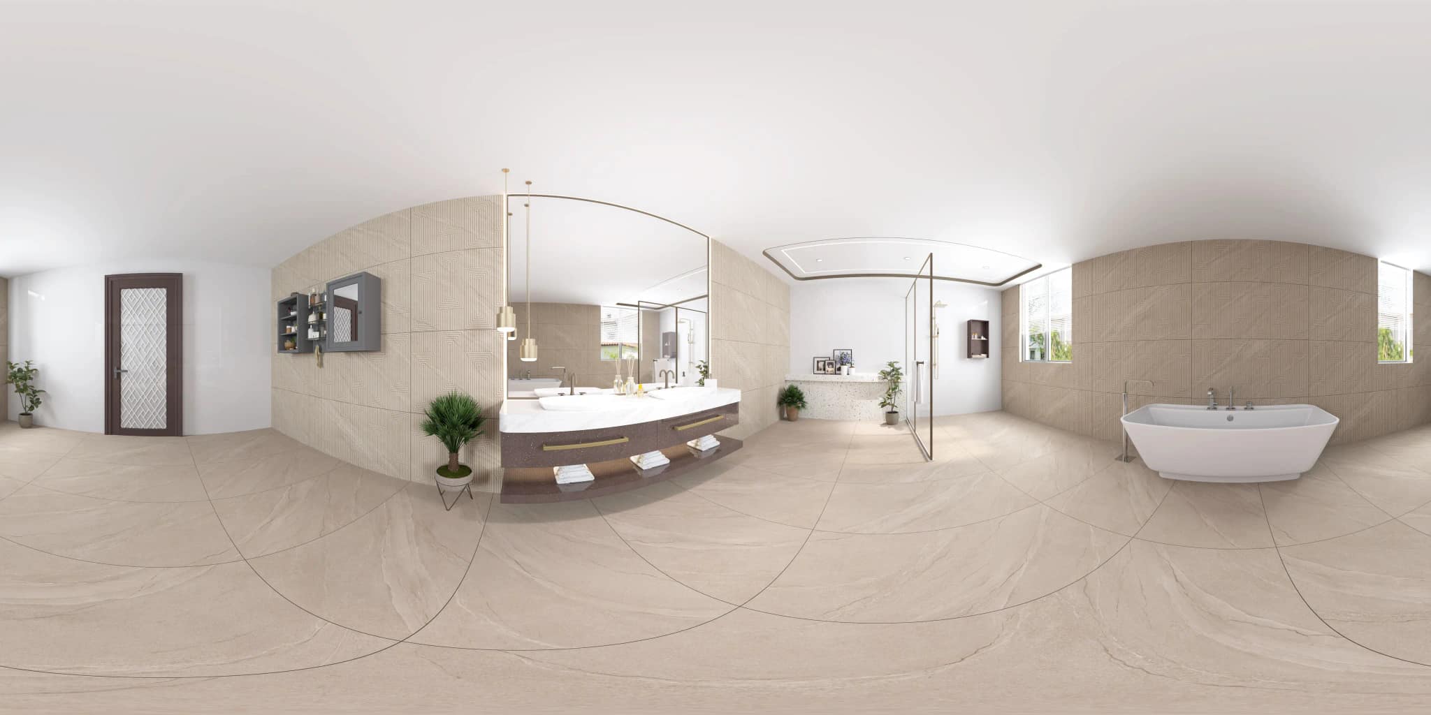 360° room render with Glamour Taupe Decore on the feature wall