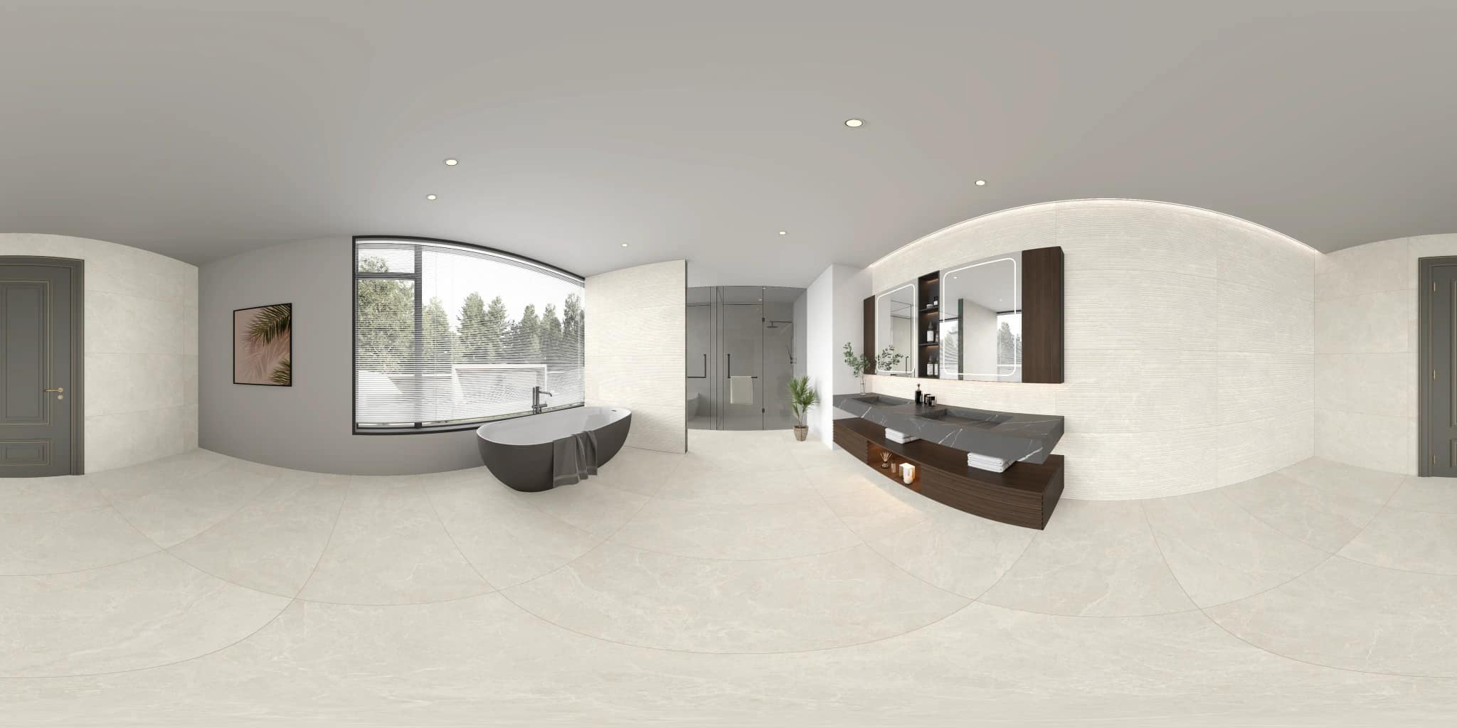360° room render with Luciana Bianco Decore on the feature wall