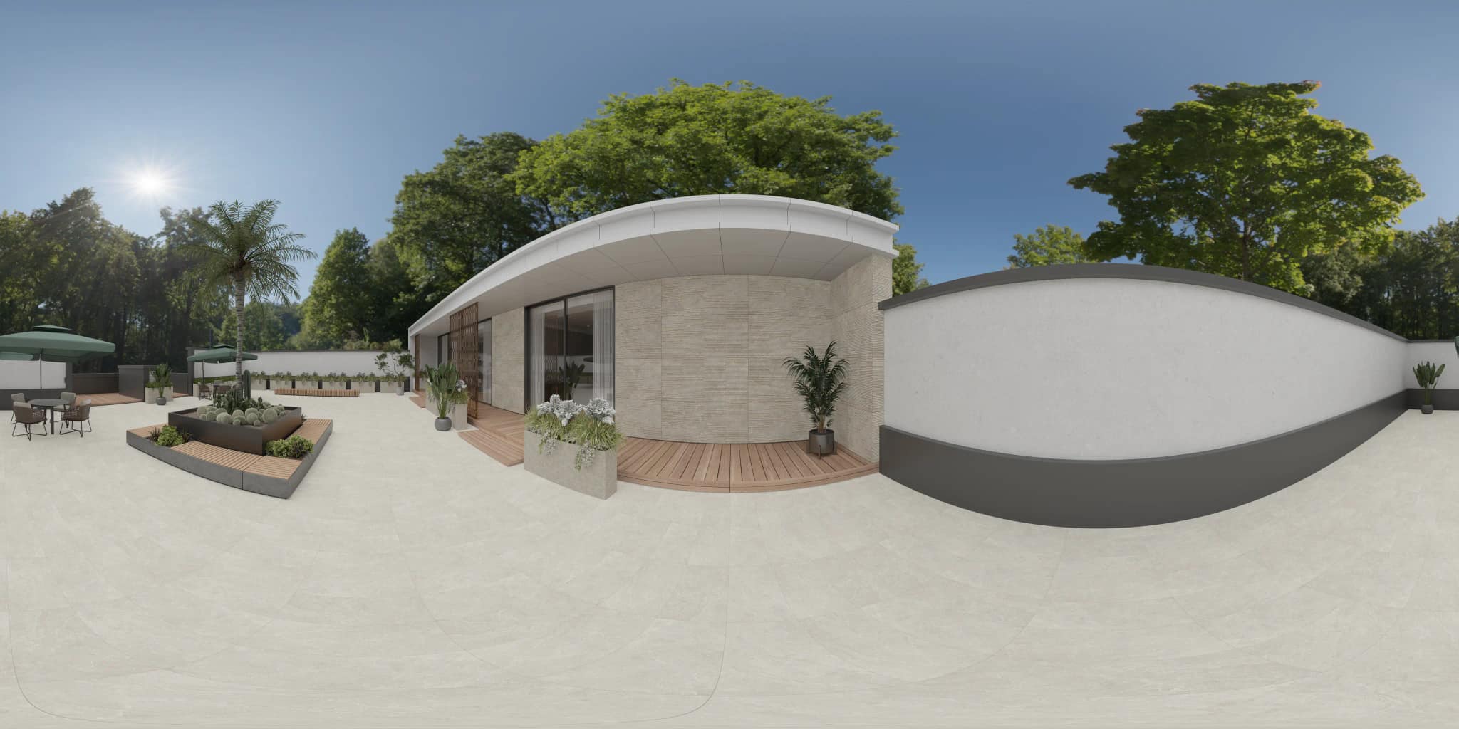 360° room render with Luciana Grey Decore on the feature wall