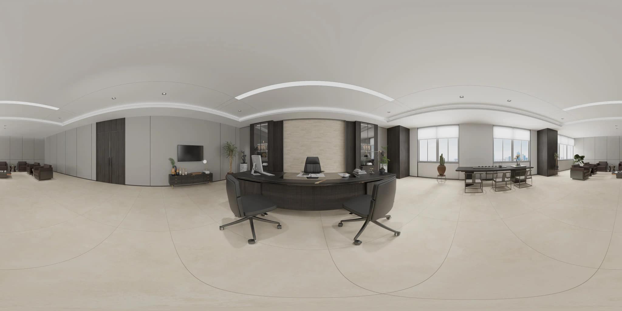 360° room render with Moss Crema Decore on the feature wall