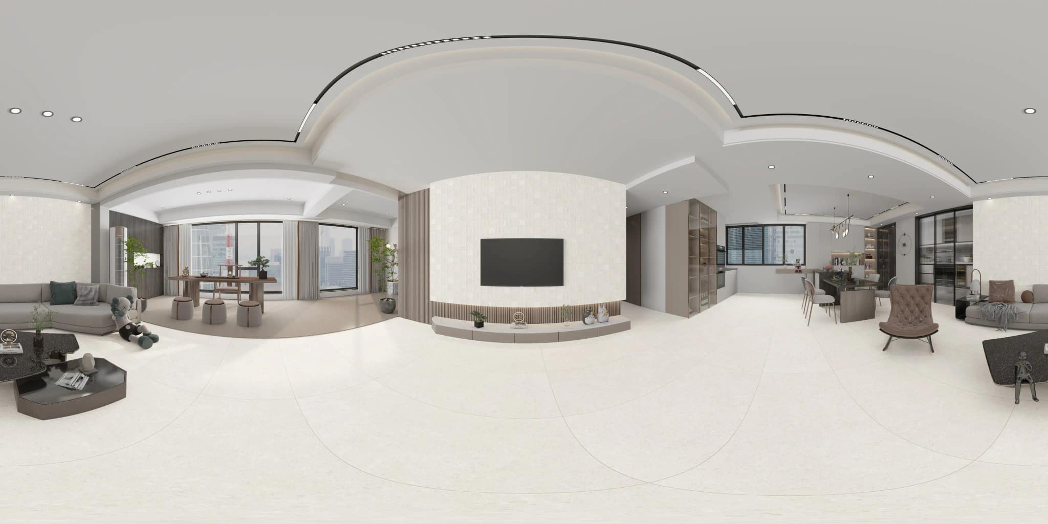 360° room render with Neomi Bianco Decore on the feature wall