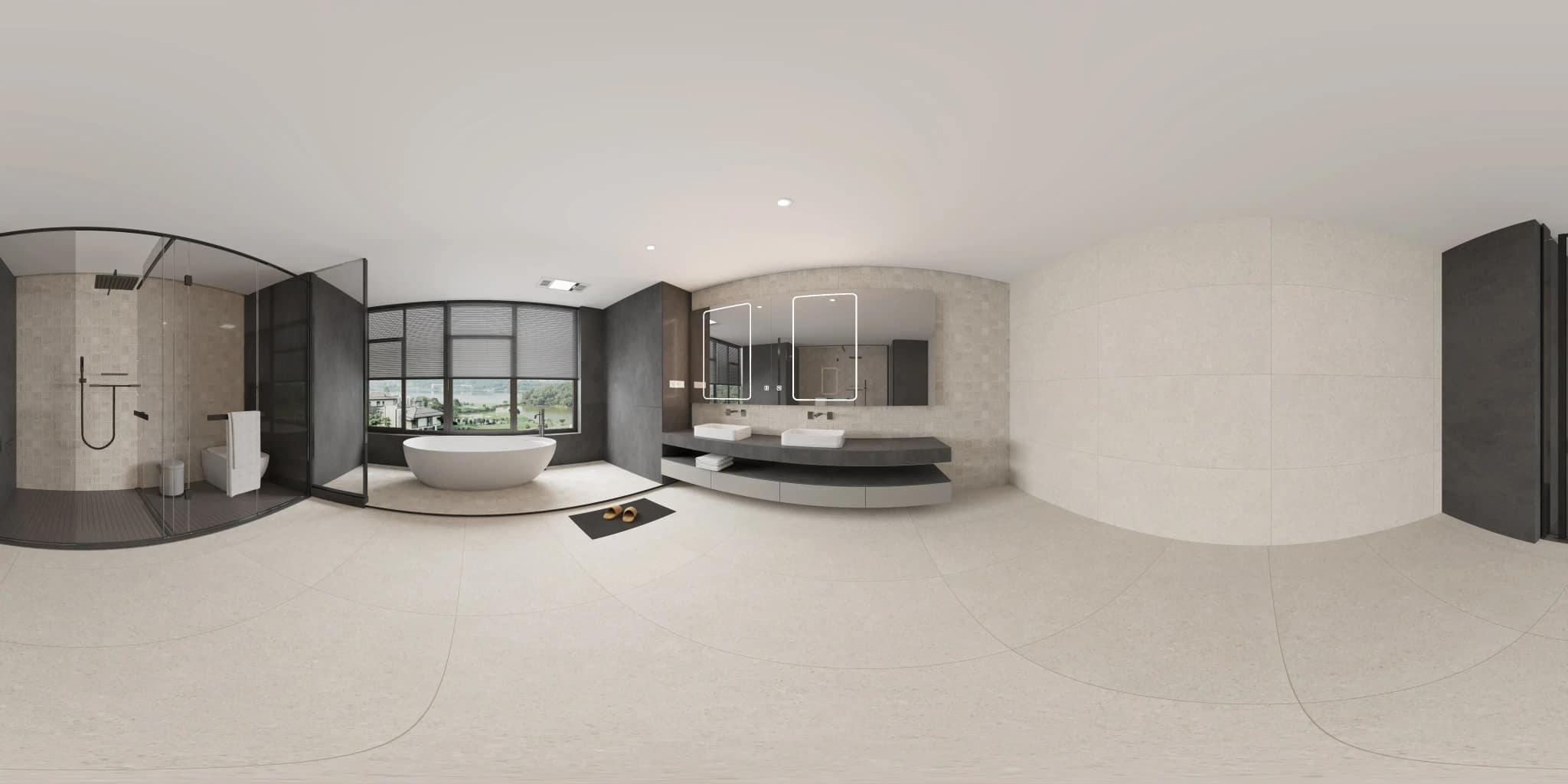 360° room render with Neomi Grey Decore on the feature wall