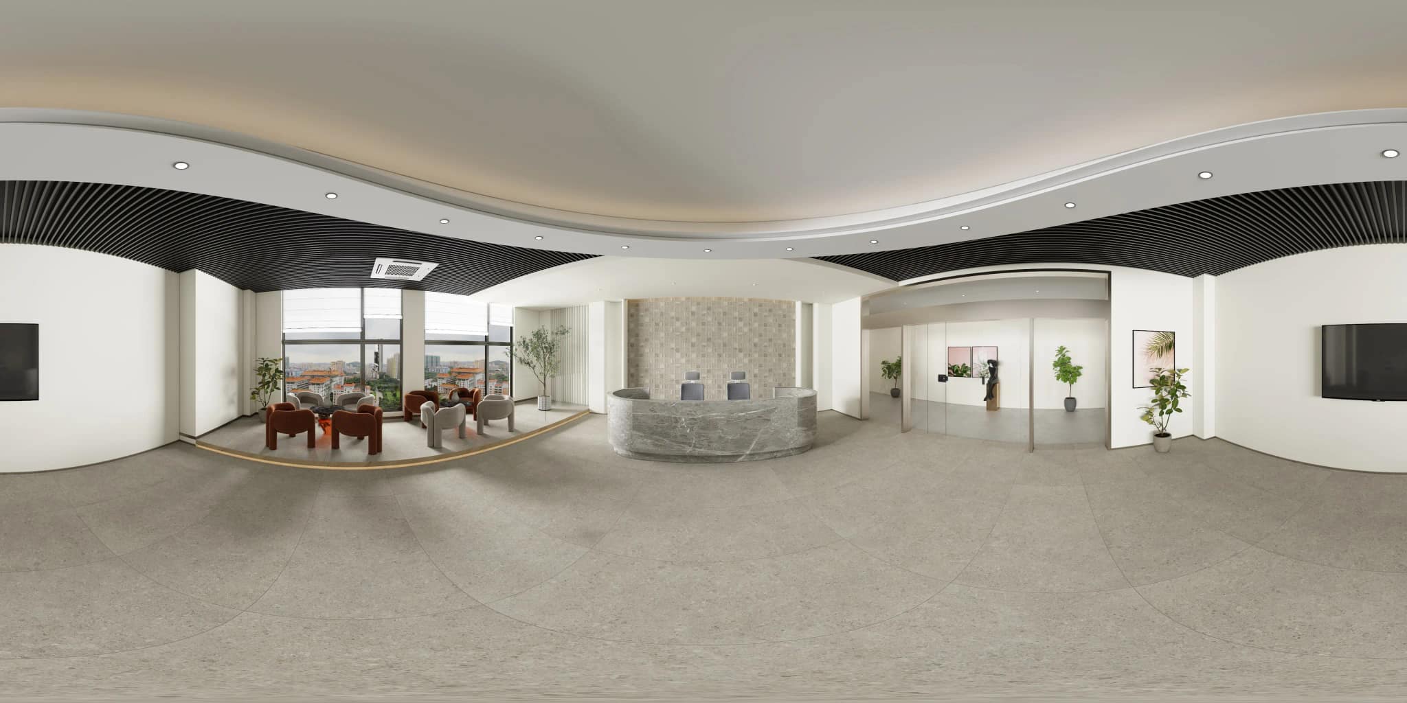 360° room render with Neomi Silver Decore on the feature wall