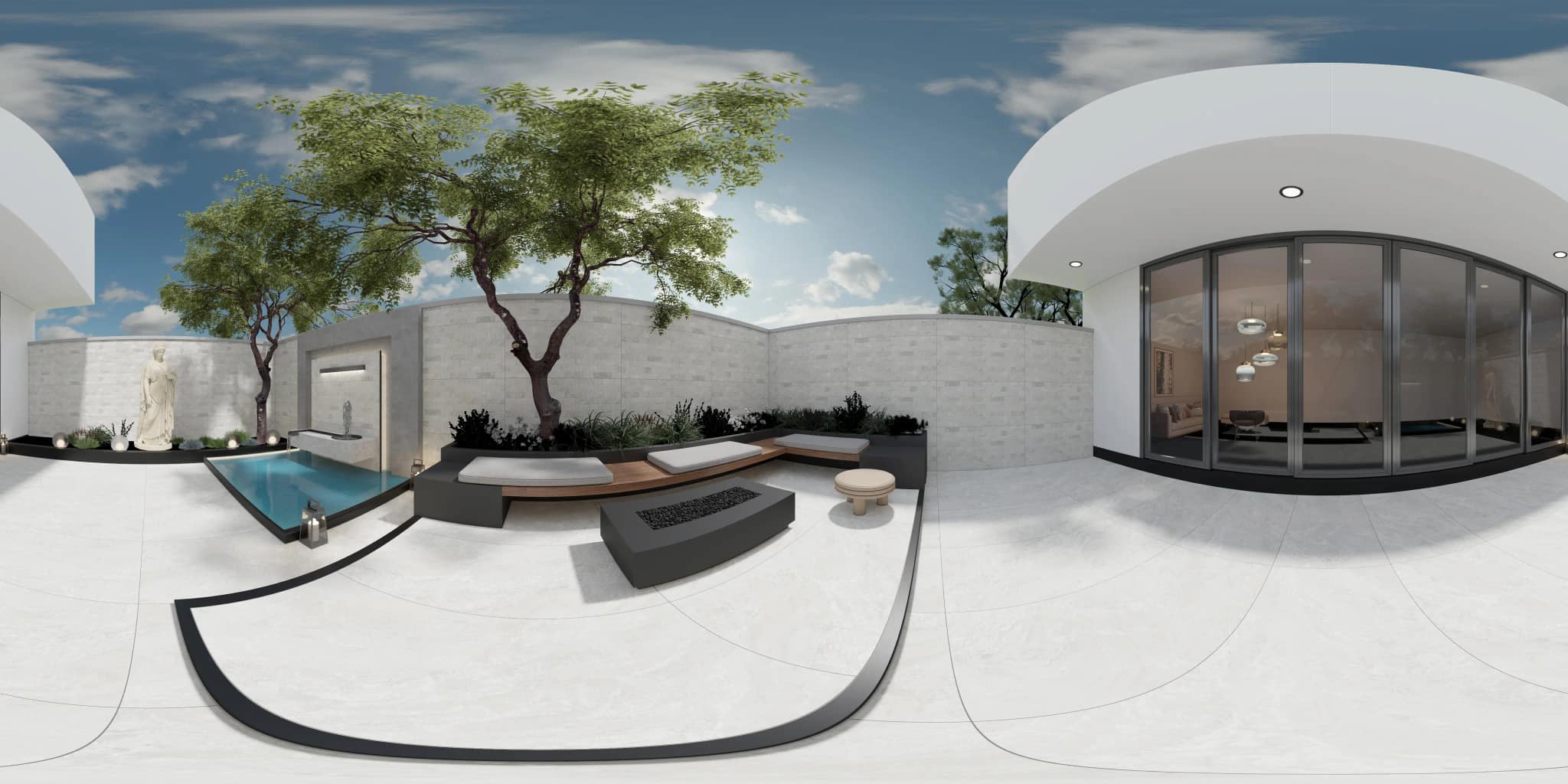 360° room render with Thassos Bianco Decore on the feature wall