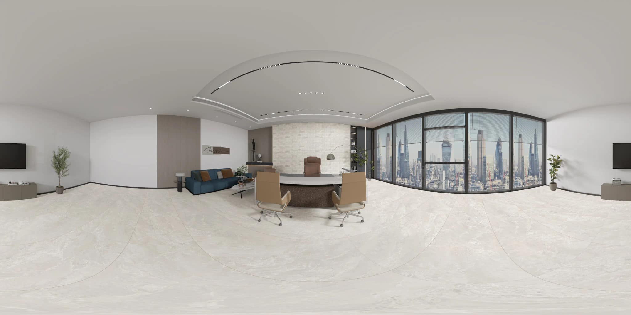 360° room render with Thassos Taupe Decore on the feature wall
