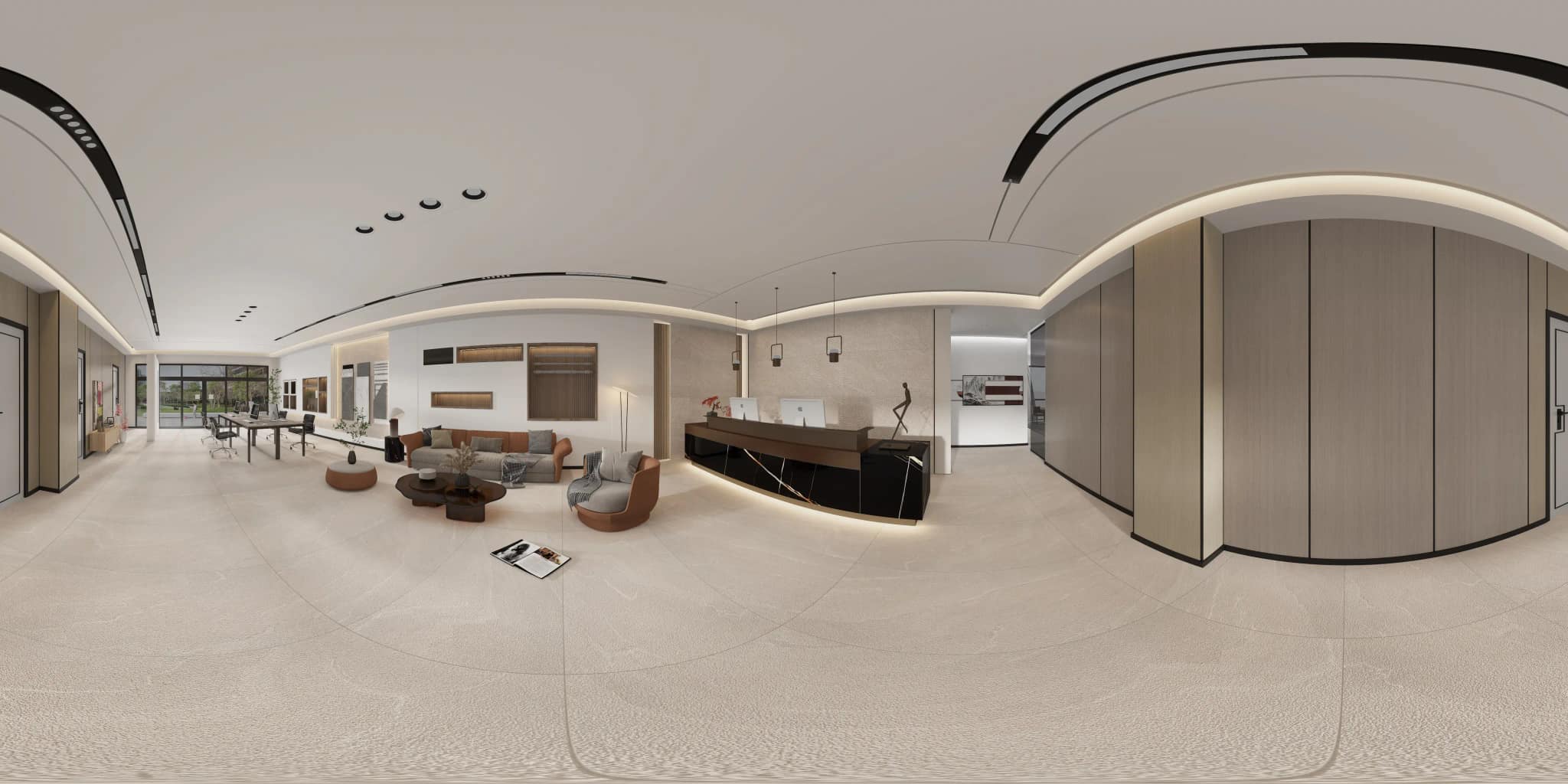 360° room render with Venice Bianco Decore on the feature wall