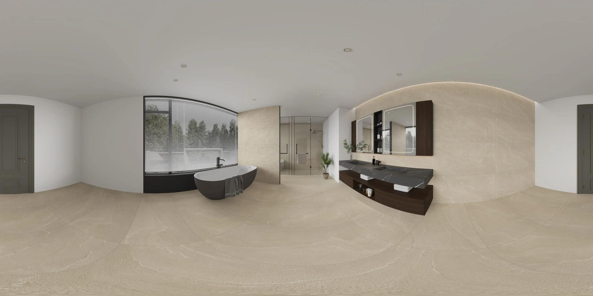 360° room render with Venice Crema Decore on the feature wall