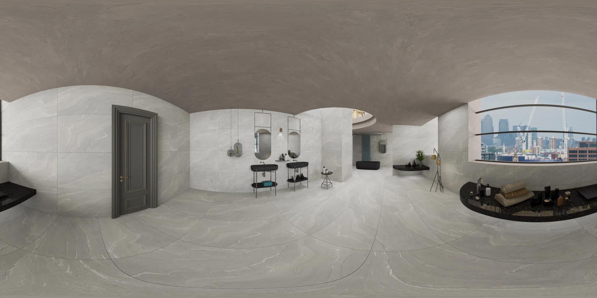 360° room render with Venice Silver Decore on the feature wall