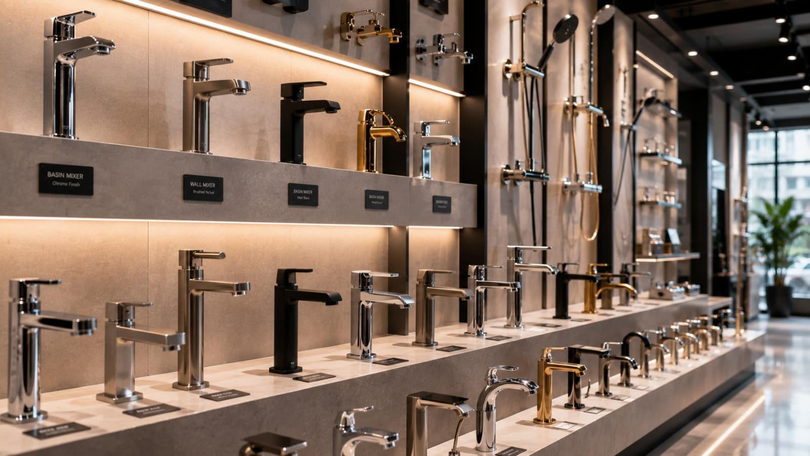 Chrome single-lever basin mixer faucet mounted on a ceramic wash basin Chrome single-lever basin mixer faucet mounted on a ceramic wash basin