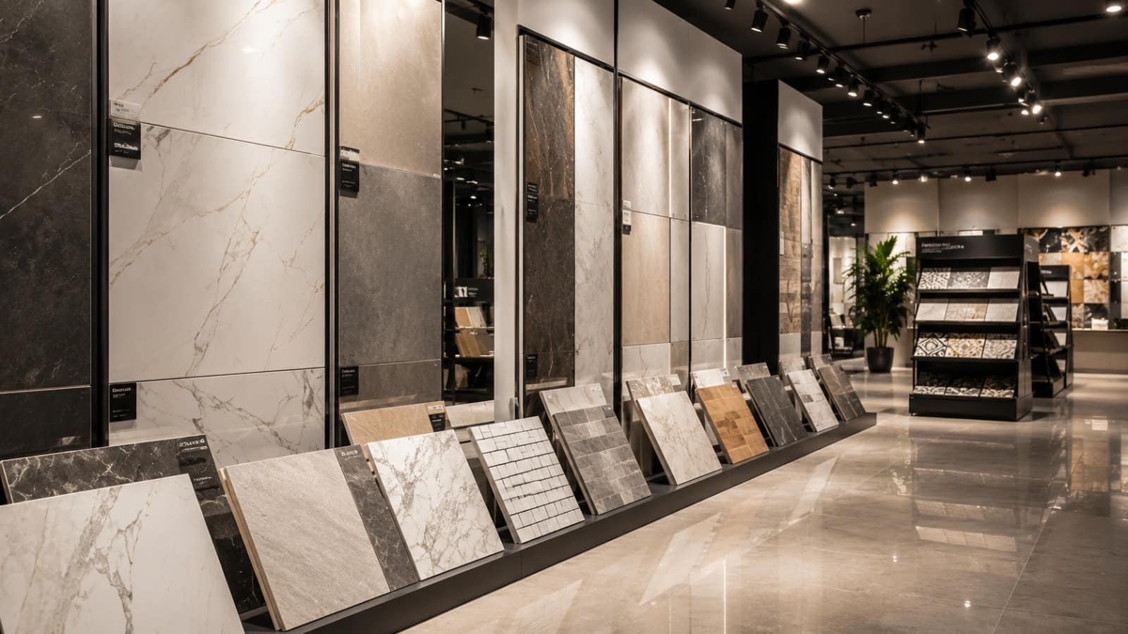 Large-format glossy vitrified floor tiles laid in a naturally lit living room Large-format glossy vitrified floor tiles laid in a naturally lit living room