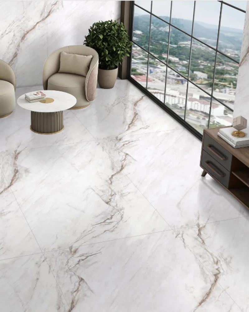 Carrara Gold — Bandhan Ceramic Carrara Gold large-format floor tile, 800×1600, hi-glossy