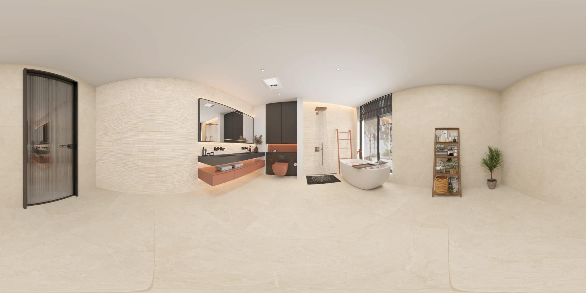 360° room render with Luciana Crema Decore on the feature wall 360° room render with Luciana Crema Decore on the feature wall