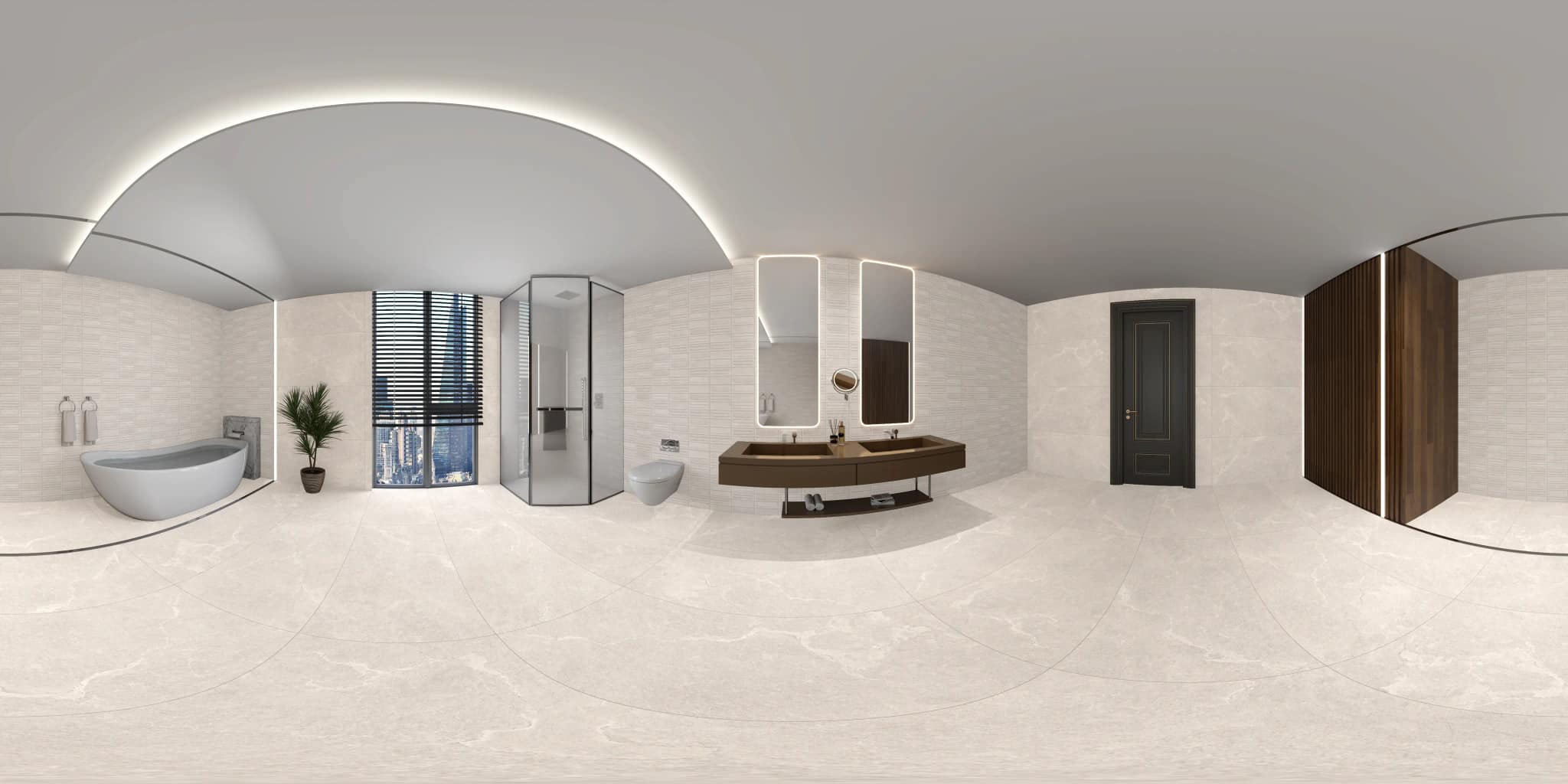 360° room render with Mirella Bianco Decore on the feature wall 360° room render with Mirella Bianco Decore on the feature wall