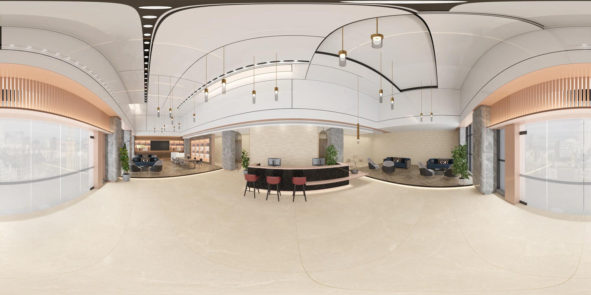 360° room render with Mirella Crema Decore on the feature wall 360° room render with Mirella Crema Decore on the feature wall