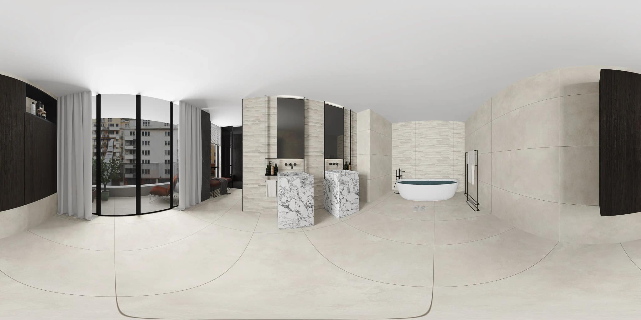 360° room render with Moss Bianco Decore on the feature wall 360° room render with Moss Bianco Decore on the feature wall