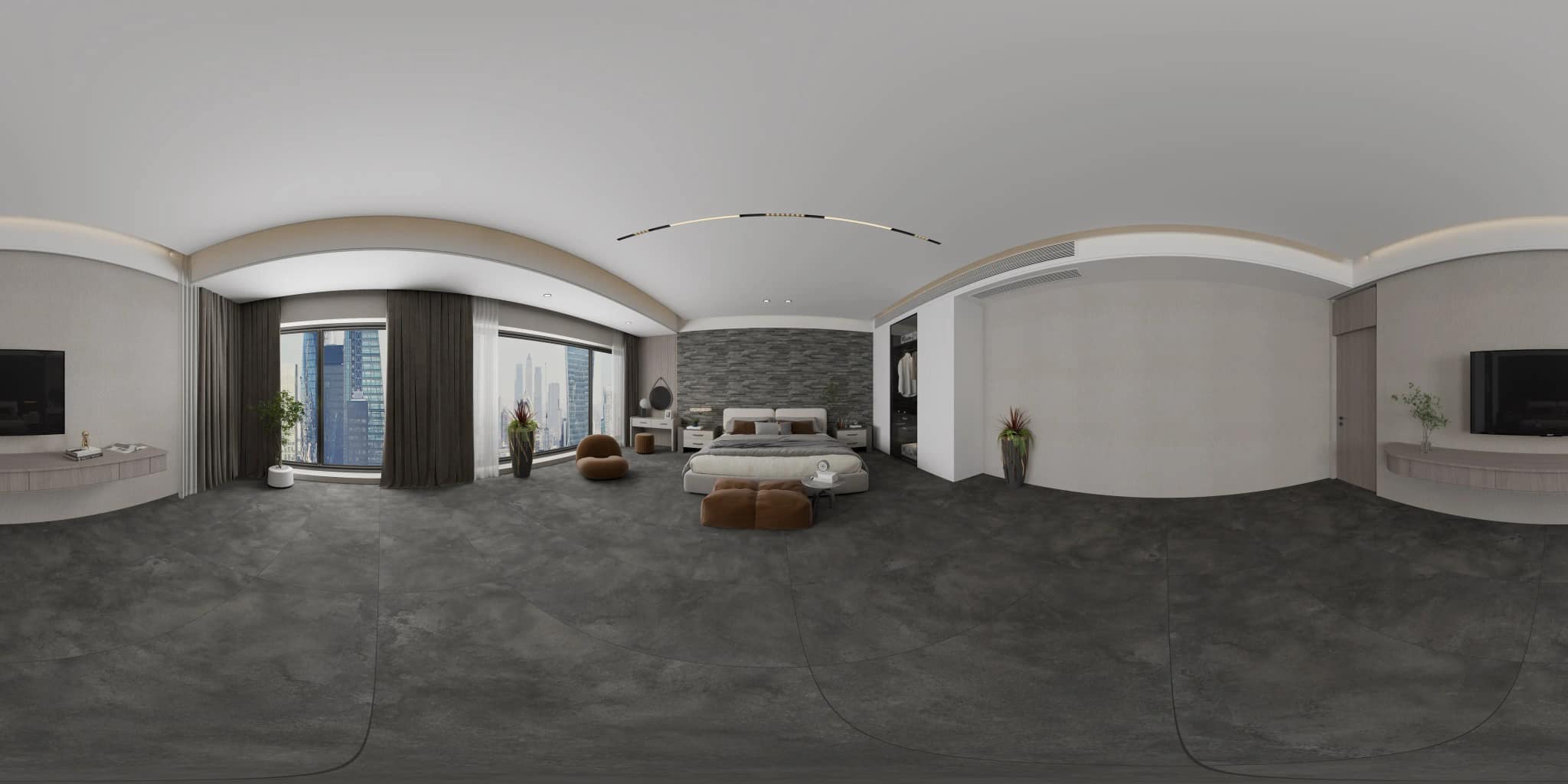 360° room render with Moss Nero Decore on the feature wall 360° room render with Moss Nero Decore on the feature wall
