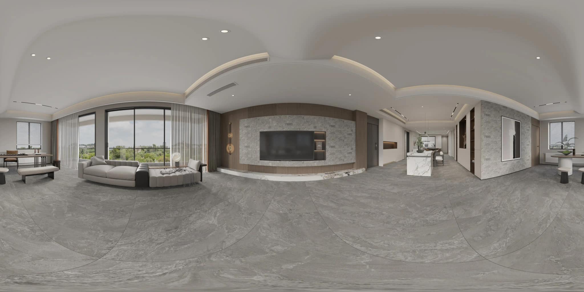 360° room render with Thassos Silver Decore on the feature wall 360° room render with Thassos Silver Decore on the feature wall